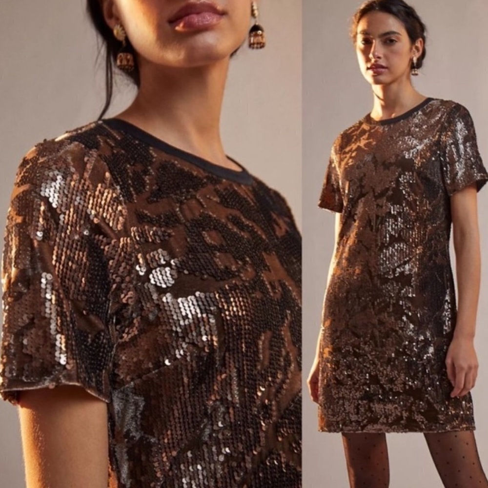 RO + DE Brown Sequined Mini Dress
